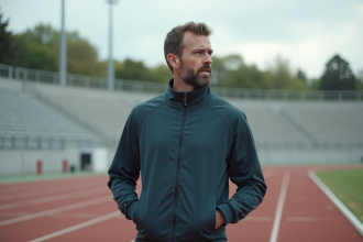 Athlète masculin en extérieur sur piste d'athlétisme