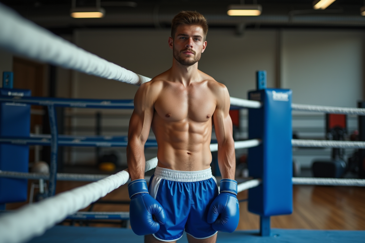 Jeune boxeur confiant dans son coin en salle de sport