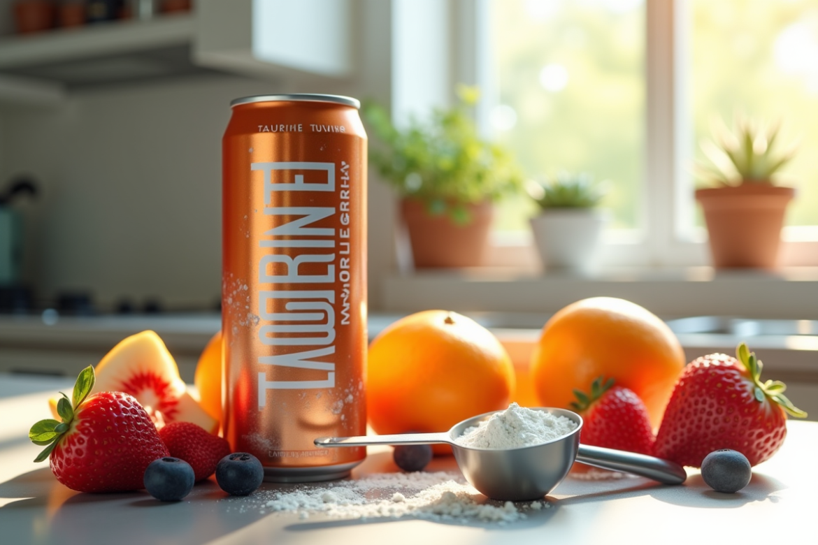 Can de boisson énergie avec taurine et fruits frais