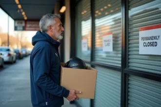 Entraineur regardant la boutique fermée avec équipement sportif