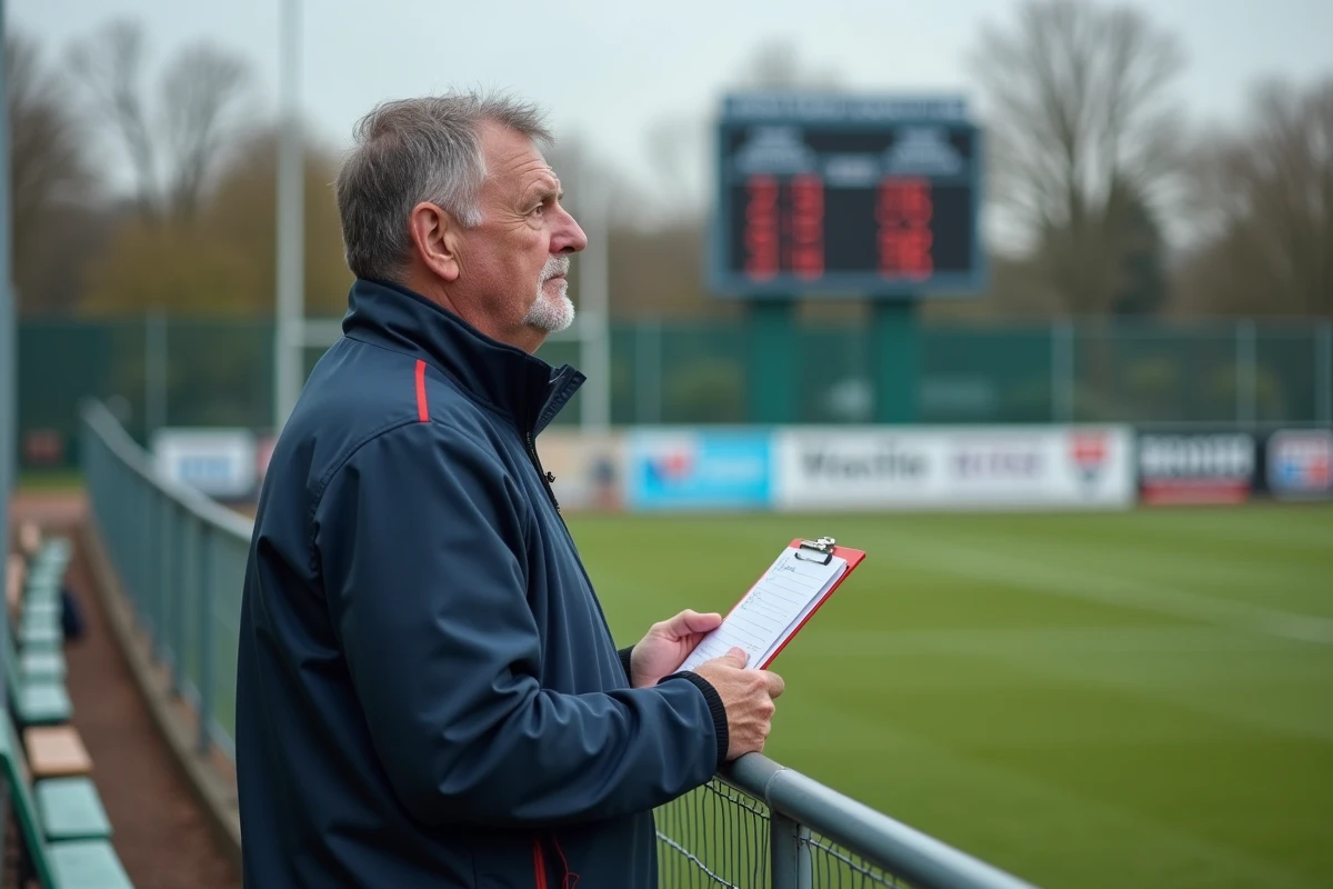 Entraineur de rugby observant le tableau de score