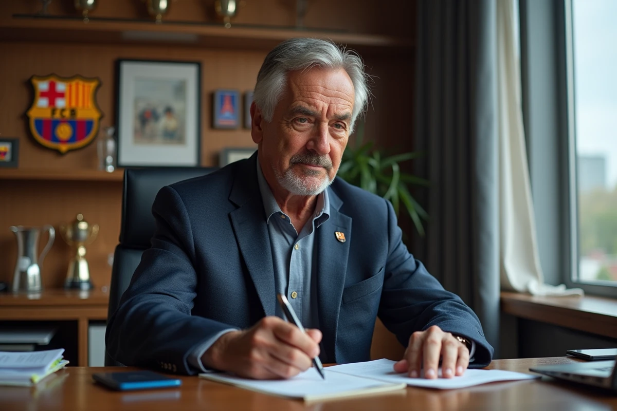 Entraîneur analysant des notes dans un bureau Barça