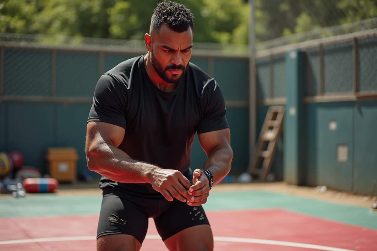 Lutteure samoan en pleine preparation dans une salle de sport