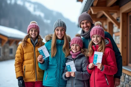 Famille souriante en ski à Les Deux Alpes