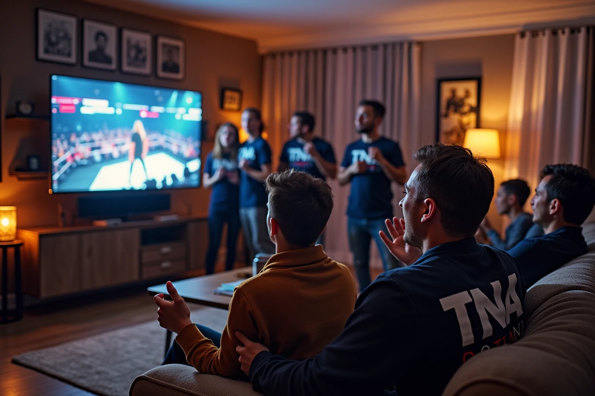 Fans de catch regardant un match à la maison