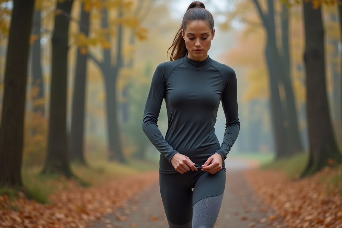 Jeune femme sportive en forêt en train de lacer ses chaussures