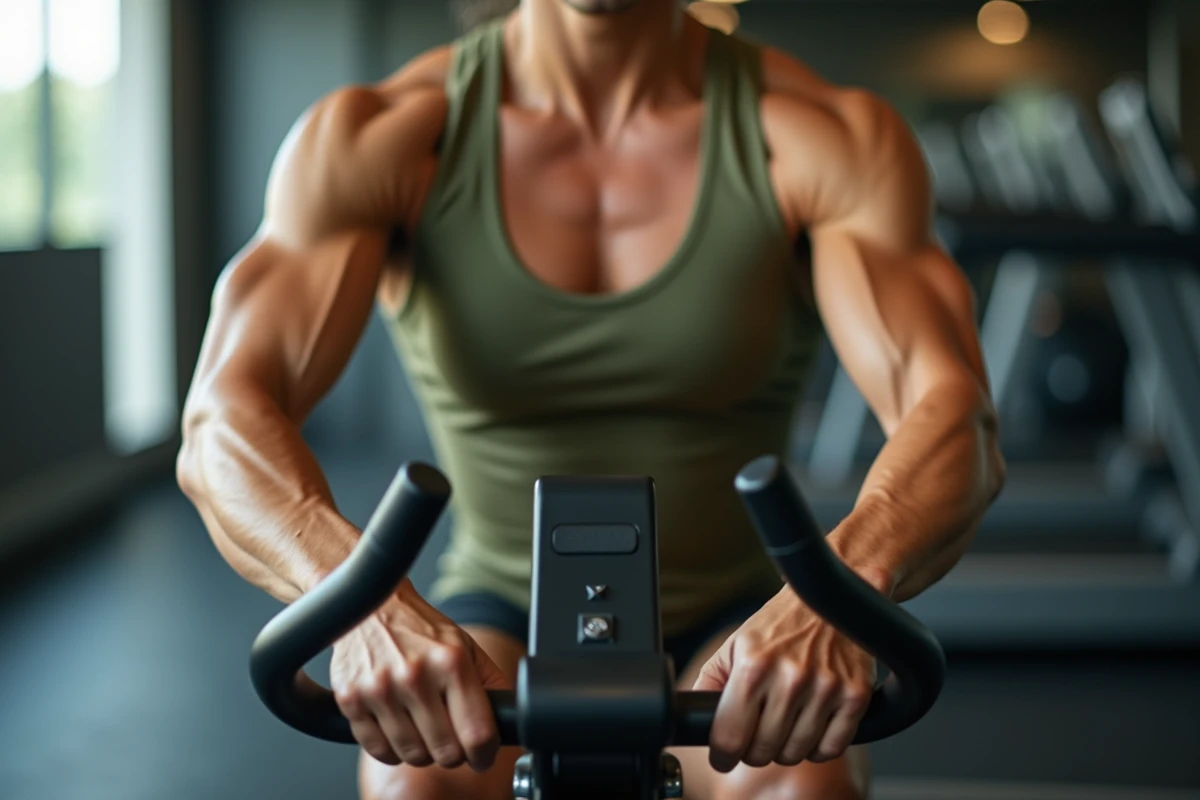 Gros plan sur les muscles des bras et des épaules travaillés lors d'un exercice de rameur