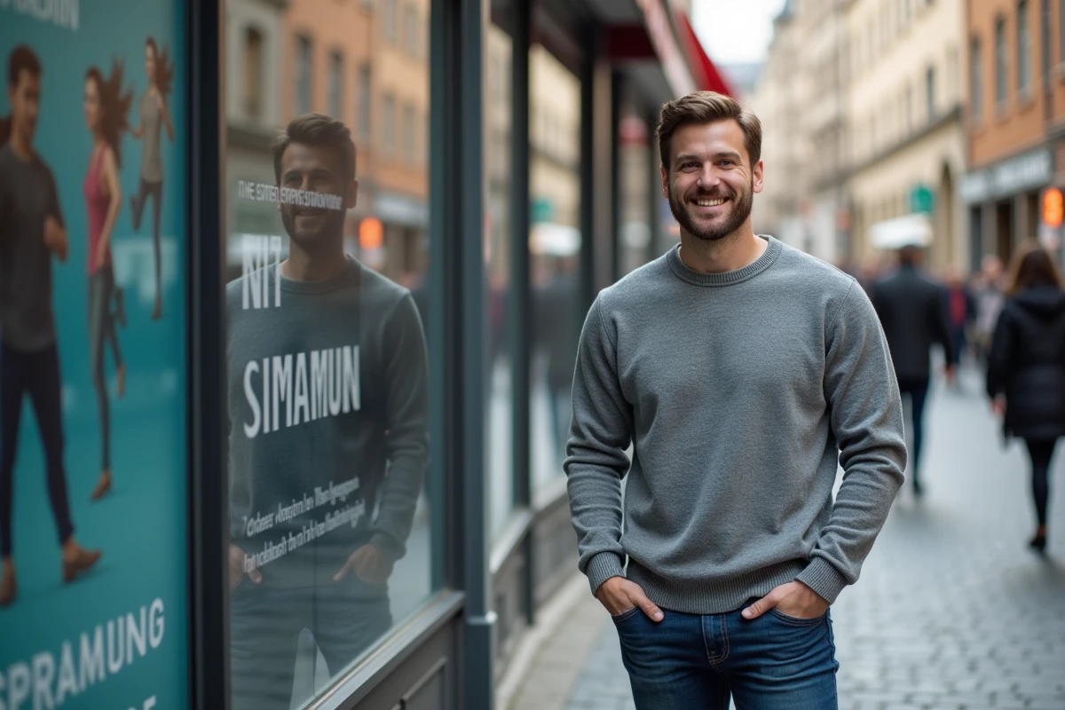 Homme décontracté avec poster de streaming en extérieur