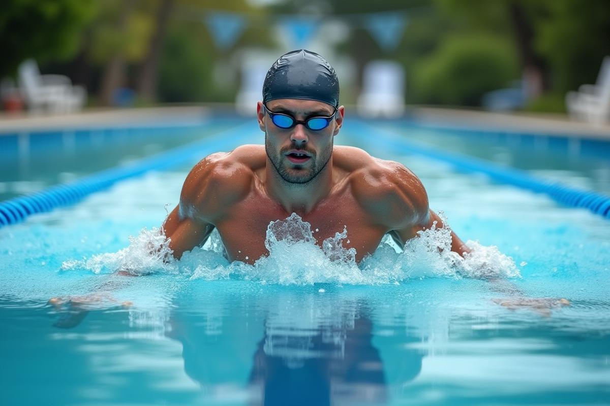 Homme nageant en crawl dans une piscine olympique