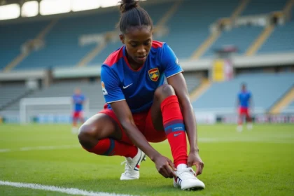 Jeune footballeuse congolaise en action sur le terrain