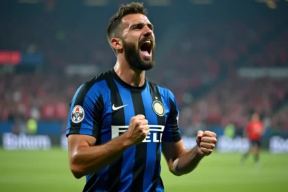 Footballeur masculin en célébration passionnee sur le terrain