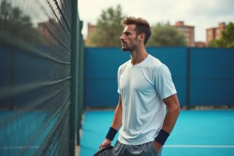 Joueur de padel regardant le tableau de score en extérieur