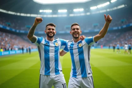 Deux joueurs argentins en pleine célébration sur le terrain