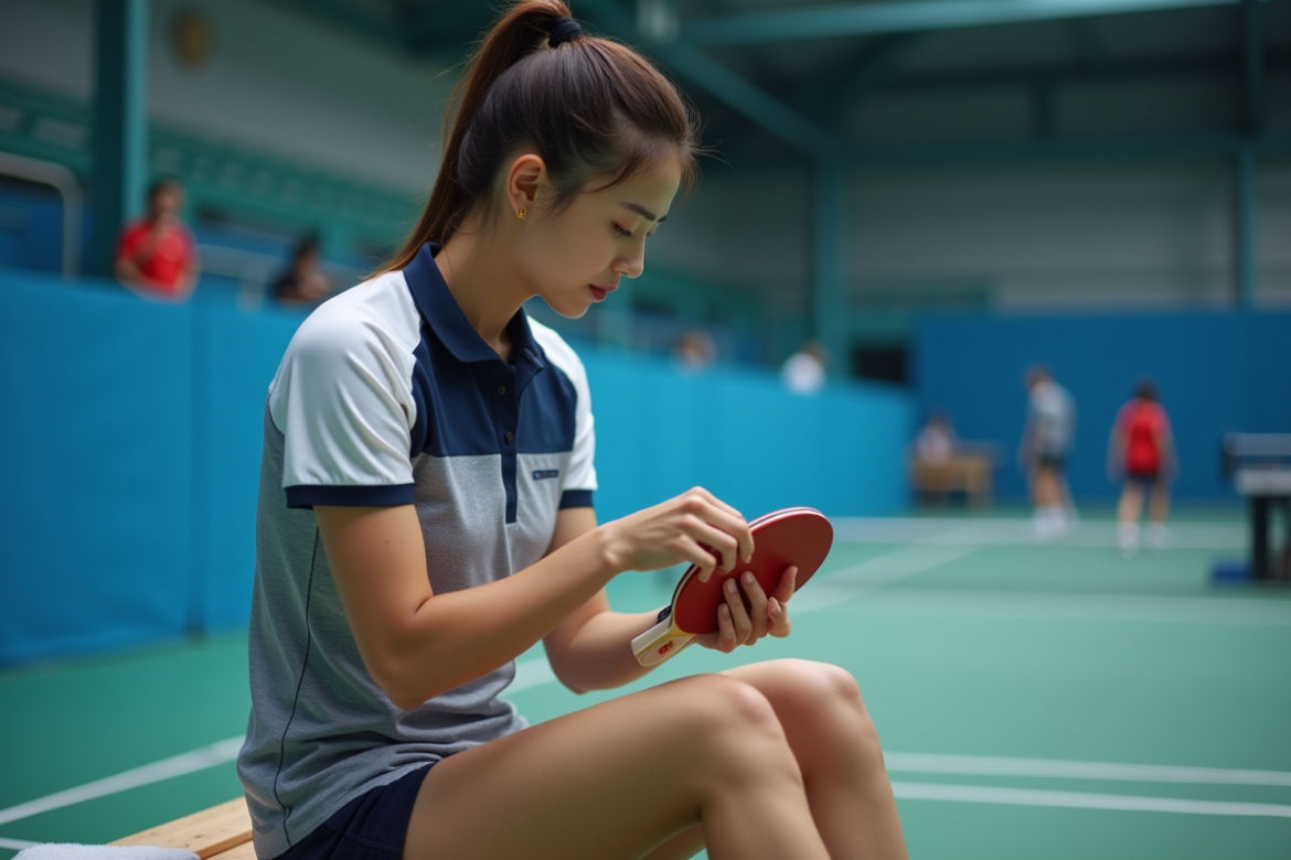 Joueuse de tennis de table en préparation avec ongles soignés
