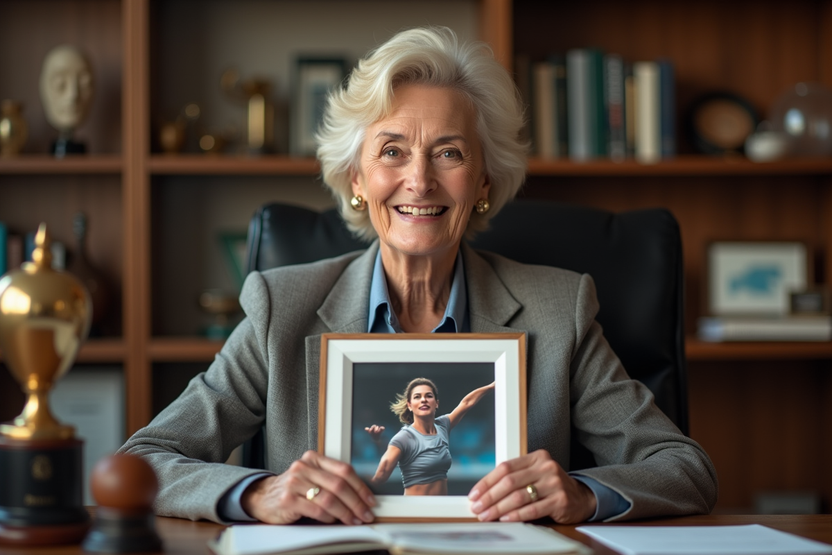 Légende sportive retraitée dans son bureau à la maison