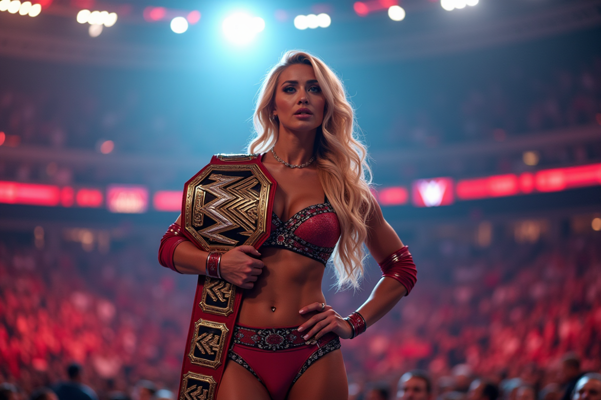 Lutteuse féminine championne WWE en scène énergique