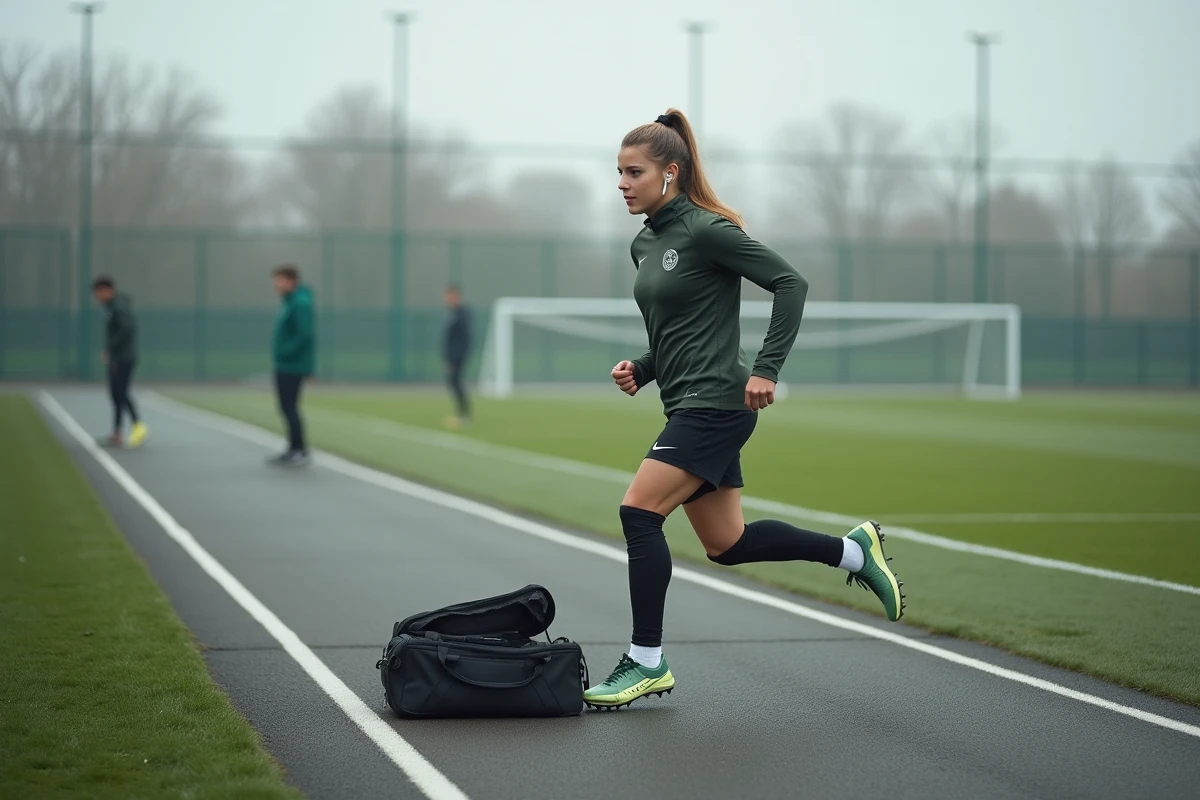 Manon Uffren effectuant des exercices d'échauffement sur le terrain d'entraînement de Parme
