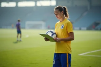 Manon Uffren en tenue d'entraînement de Parme étudiant les tactiques avant un match décisif