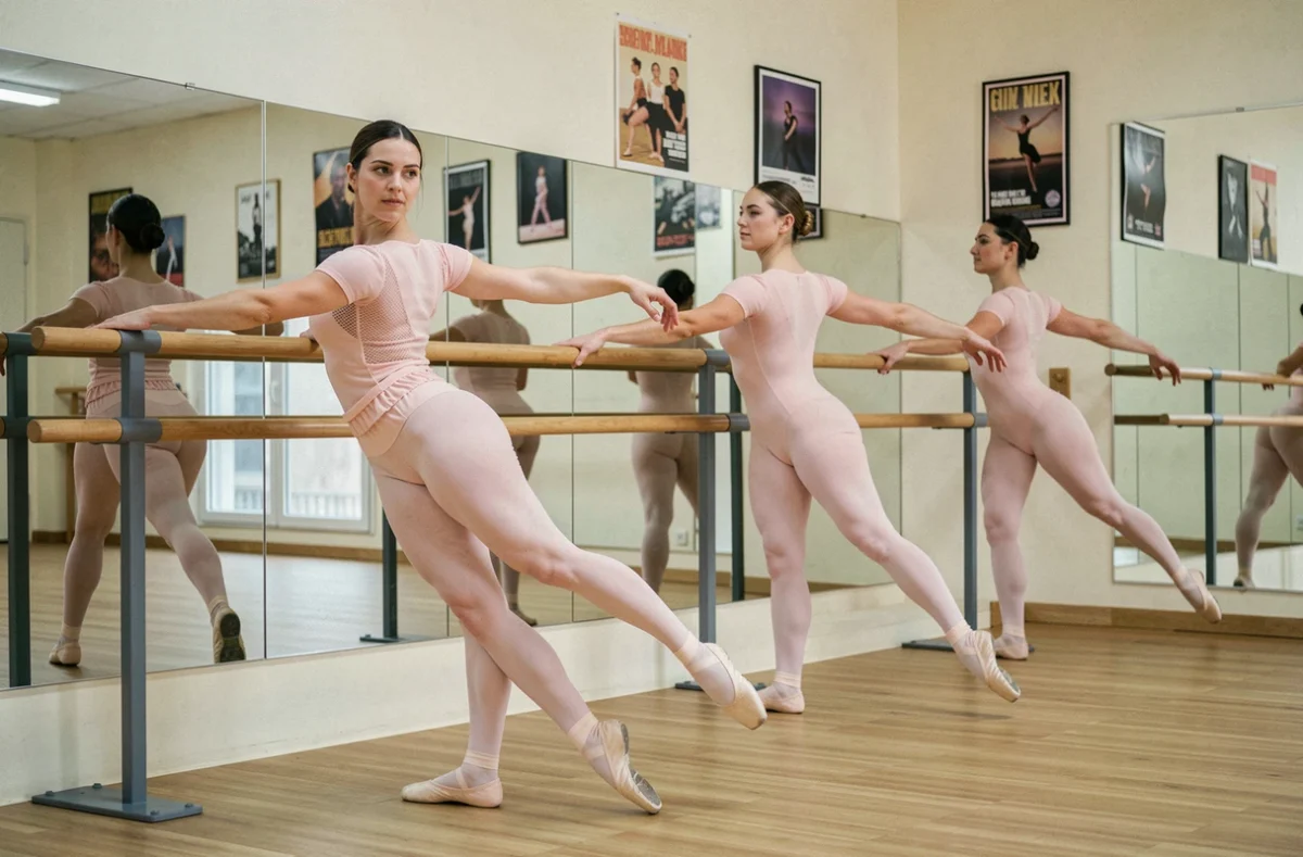 Cours de ballet classique à la Marseille Danse Academy avec des danseuses adultes à la barre dans un studio moderne