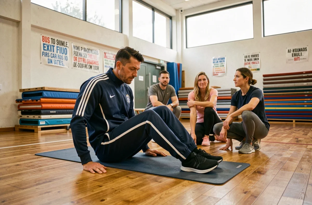 Zeghoudi Elaidouni animant une séance de coaching sportif dans une salle communautaire à Évry-Courcouronnes